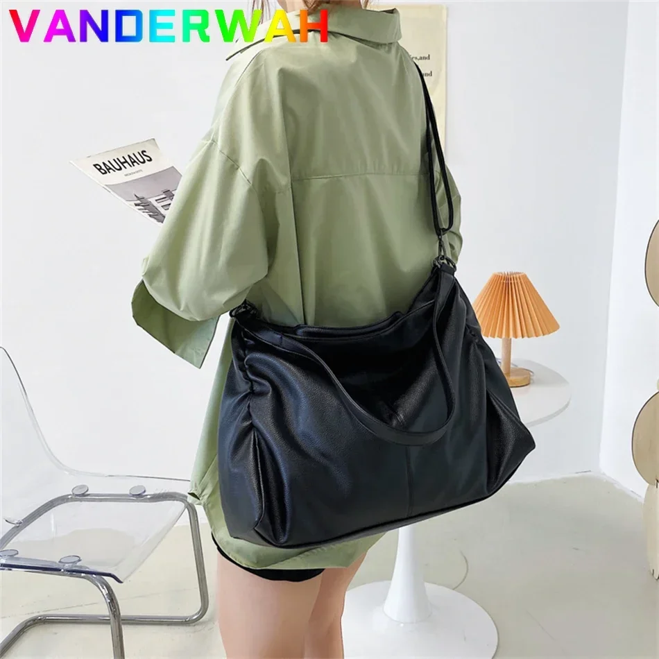 Big Black Shoulder Bags for Women Large Hobo Shopper Sac Solid Color Quality Soft Leather Crossbody Handbag Lady Travel Tote Bag image 3