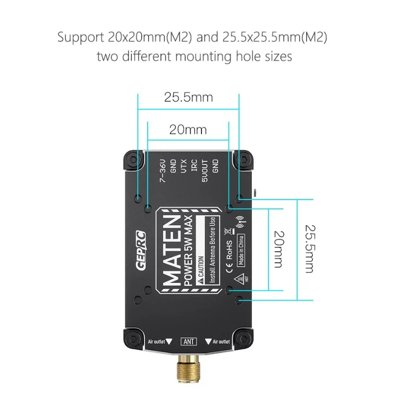 GEPRC MATEN 5.8G 5W VTX PRO Ingebouwde microfoon Zendondersteuning IRC Tramp Protoco met 80 transmissiekanalen