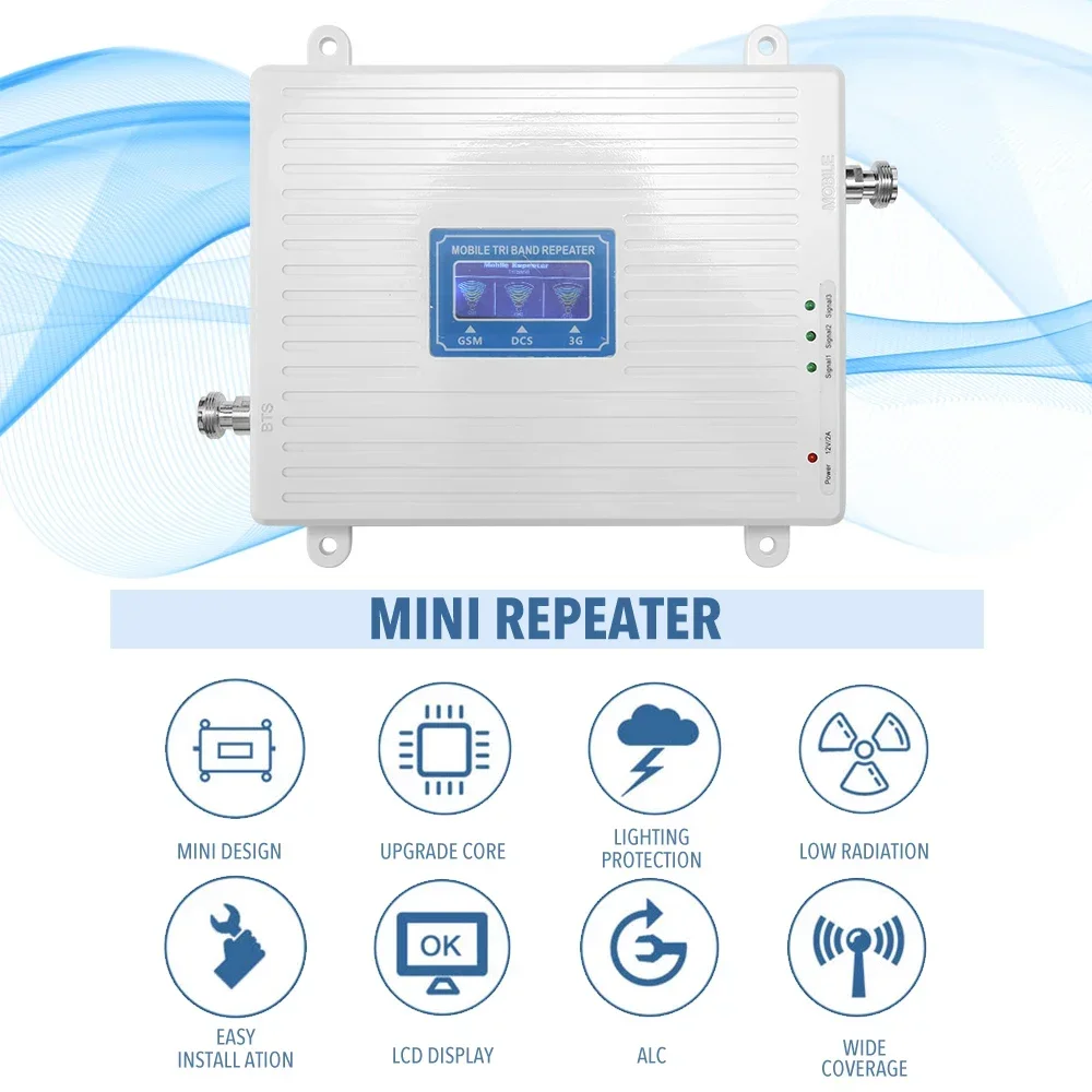 110-220V Tri Band Amplifier 900 1800 2100 GSM DCS WCDMA 2G/3G/4G LTE Universal Signal Booster Intelligent Repeater Kit Tools
