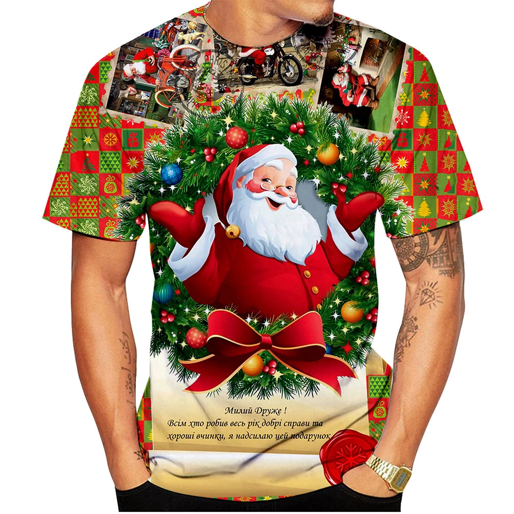 Summer fashion trend Santa Claus 3D printing fun printed T-shirt Christmas Eve casual comfortable short sleeved top