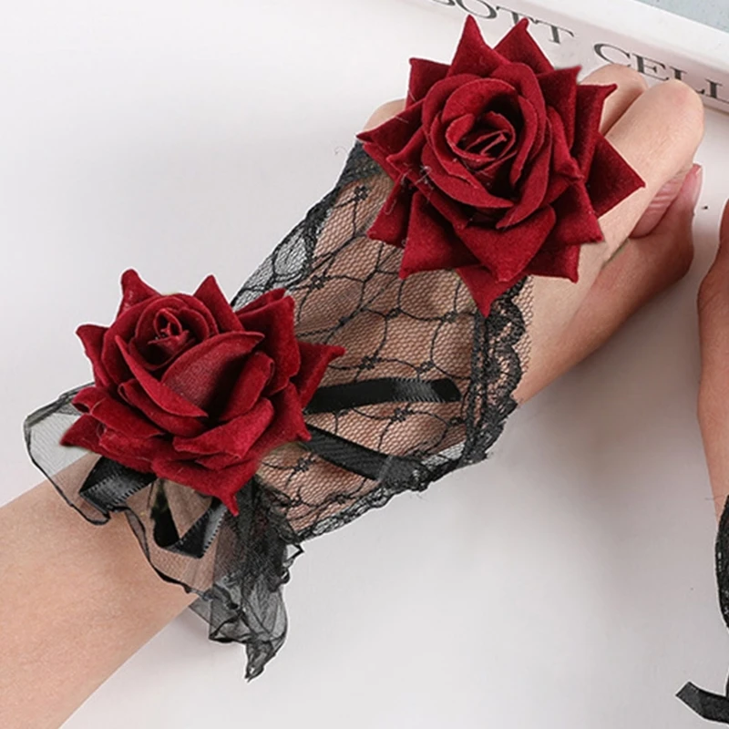 Removable Shirt Rose Decorative Cuffs Girls Flower Decor Lace Wristband Decorative Sleeves Woman Sweater Clothing Drop Shipping