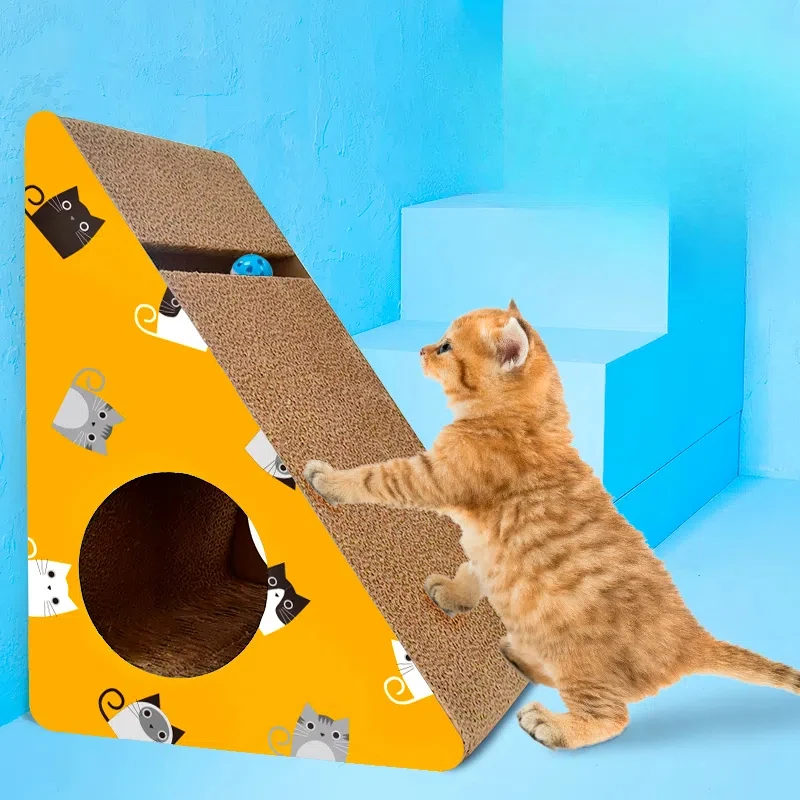 Triangular Cat Scratcher Cardboard cat house large cat condo kitten scratching mat