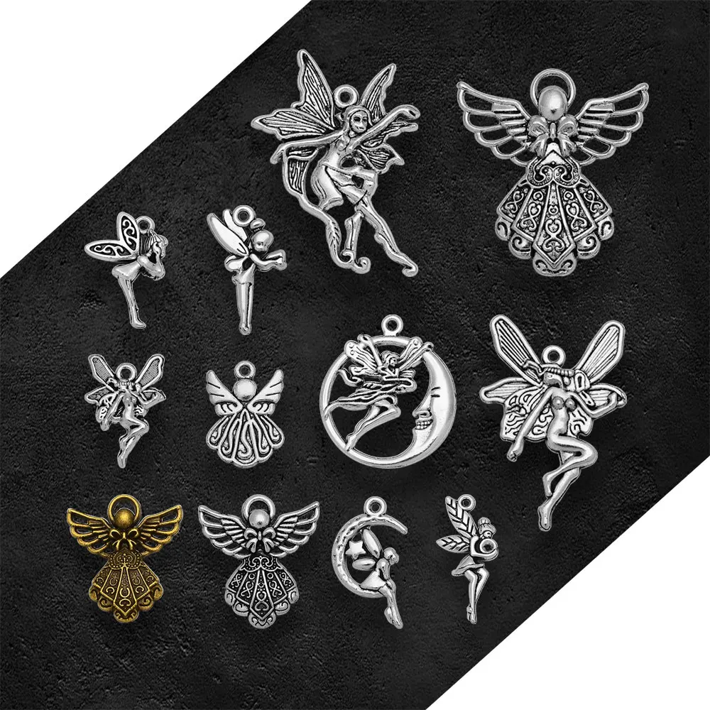 Antique Silver Plated Moon Fairy Tale Charms Winged Pendants For Diy Necklaces Jewelry Making Findings Supplies Accessories