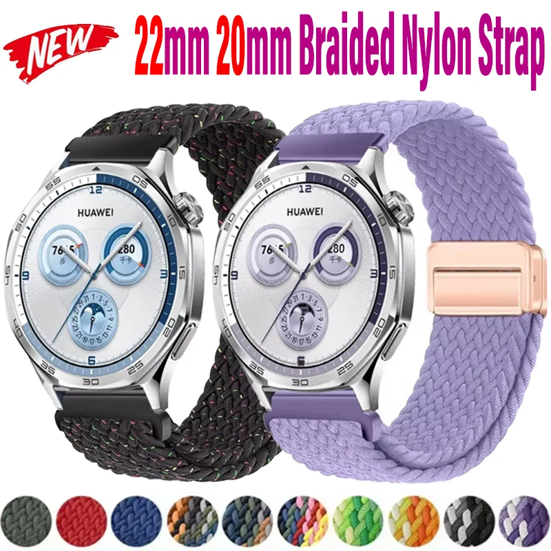 Мягкий нейлоновый ремешок 22 мм 20 мм для Huawei Watch GT5-4-3-5 Pro 46 мм Samsung Watch 7/6/5/4, плетеный магнитный браслет для Amazfit GTR4
