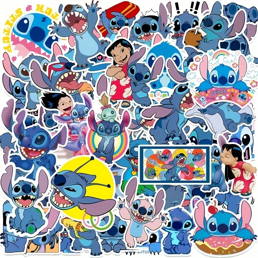 50pcs  Disney Cute Stitch Stickers, Cartoon Decoration, Suitable for Laptops, Suitcases, Phones, and Water Bottles