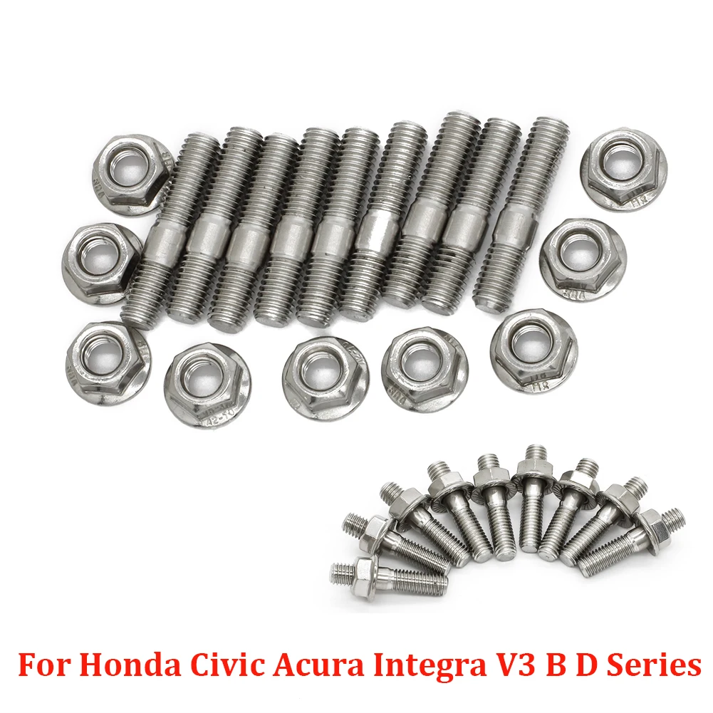 For Honda Civic Acura Integra V3 B D Series M8*40 Exhaust Manifold Stud Serrated Nuts Bolts Screws Stainless Steel Manifold Stud