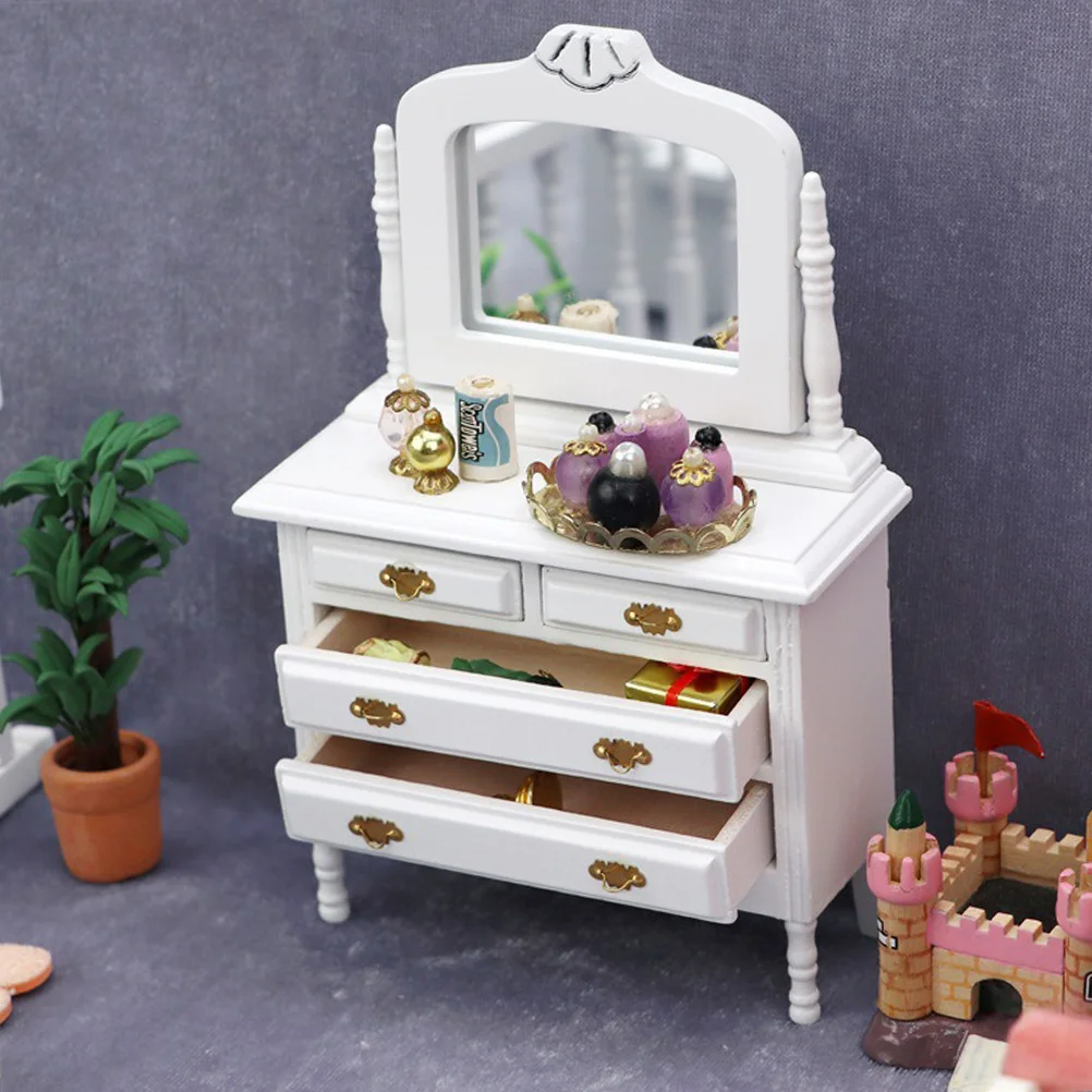 Specchio per il trucco Comò da toeletta Modello Decor Accessori per casa delle bambole Mini tavolo per mobili in miniatura non tossico