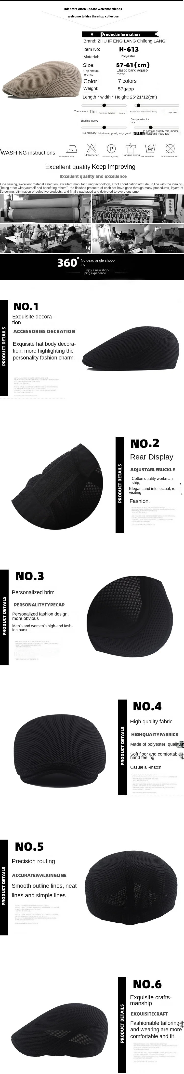 Männer Frauen Hut Einstellbare Newsboy Baskenmütze Ivy Cap Cabbie Flache Kappen Atmungsaktive Mesh Sommer – Detail 1