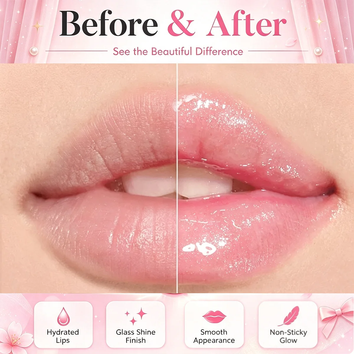 Ballet Girl Keychain Lip Gloss, Lovely Shimmer Lip Color For Girls, Hydrating Transparent Lip Makeup To Create Shiny Glass Lips