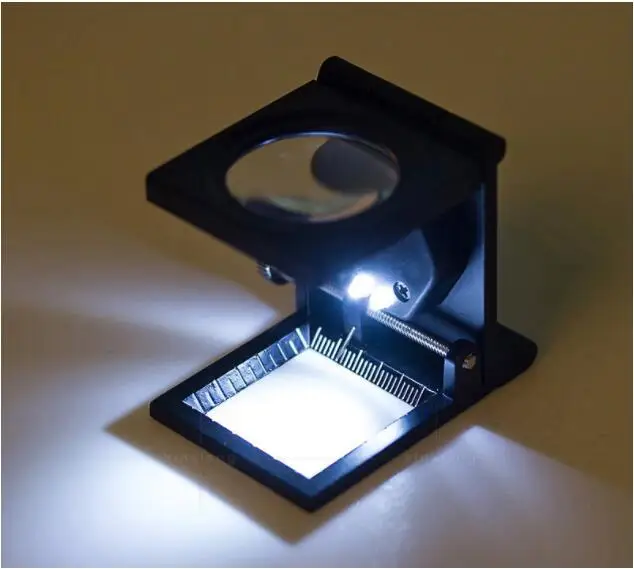 Foldable All-metal Black Paint, Two LED Lights, Cloth Mirror, Scale Inspection Magnifying Glass