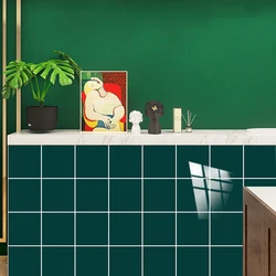 10pcs Emerald Green Pure Color Crystal Hard Tiles Stickers Kitchen Bathroom Waterproof Oil-proof Peel & Stick Art Wall Decals