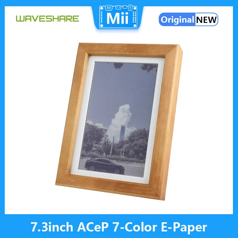 7.3inch ACeP 7-Color E-Paper with Solid Wood Photo Frame, Ultra-long Standby, 800 × 480 Resolution, Batteries Optional