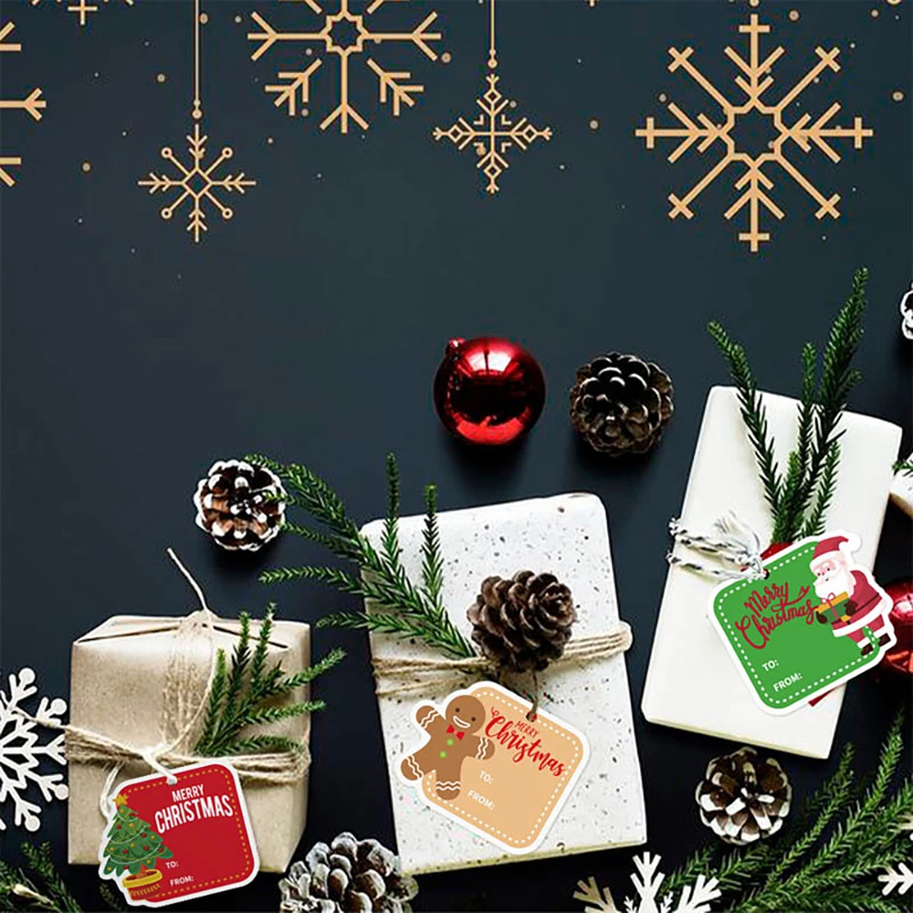 DIYメリークリスマスクラフトタグ、ギフト包装紙、santaClausハングタグ、クリスマスカード、パーティー用品、50個