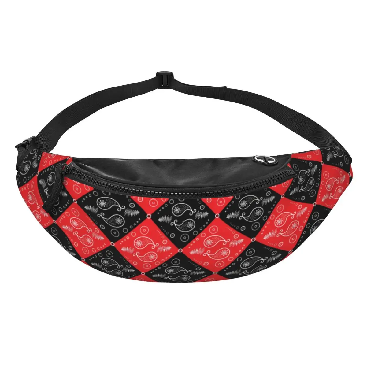 Custom Black And Red Paisley Fanny Bag Customized Crossbody Waist Pack Men Women Travel Hiking Phone Money Pouch
