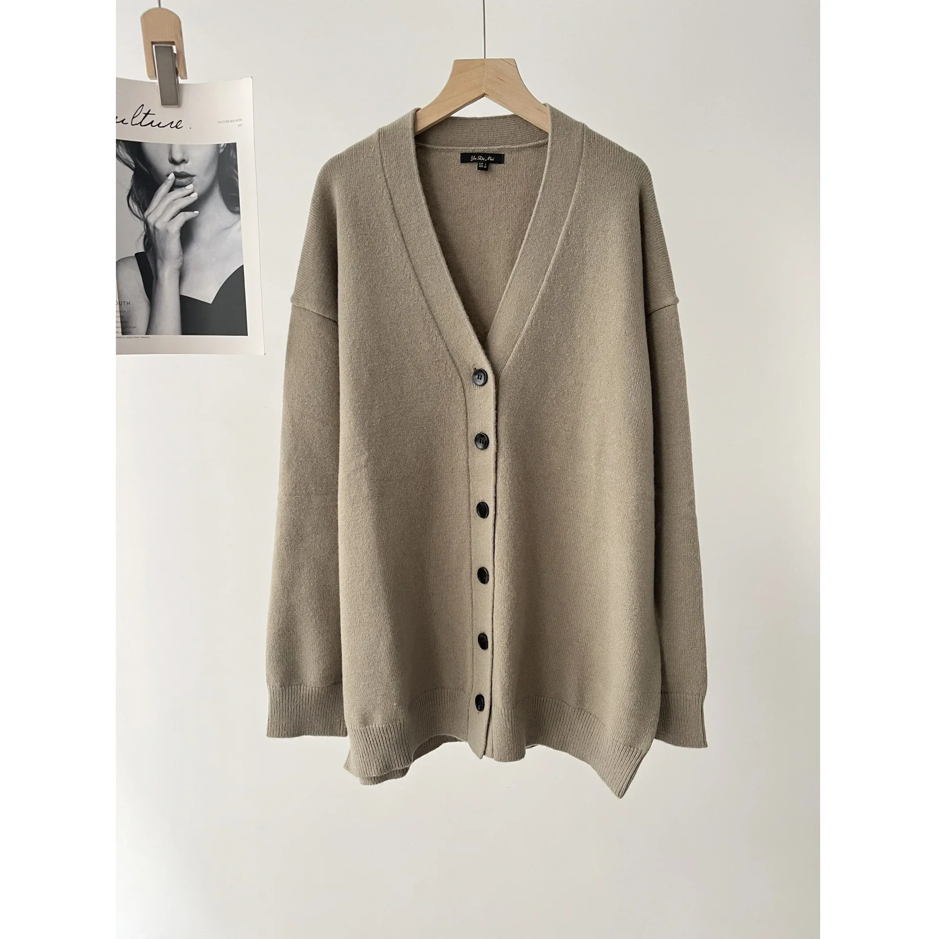 

Women's clothing autumn and winter new casual wool blend long V-neck knitted cardigan sweater jacket