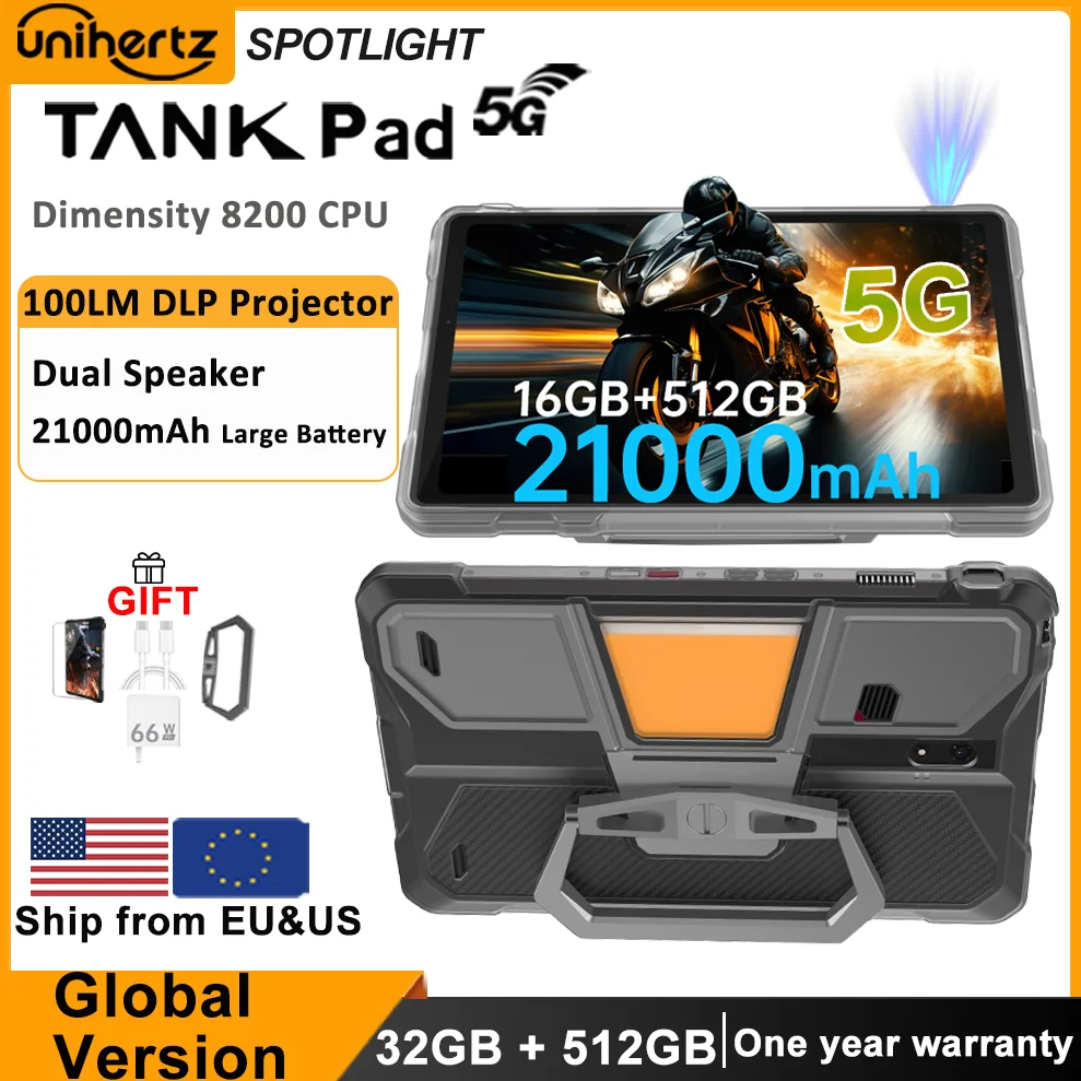 

Unihertz Tank PAD 8849 Прочный проектор Планшет Android 32 ГБ 512 ГБ 21000 мАч 10,95 дюйма FHD Двойной динамик Размер 8200 Планшетный телефон