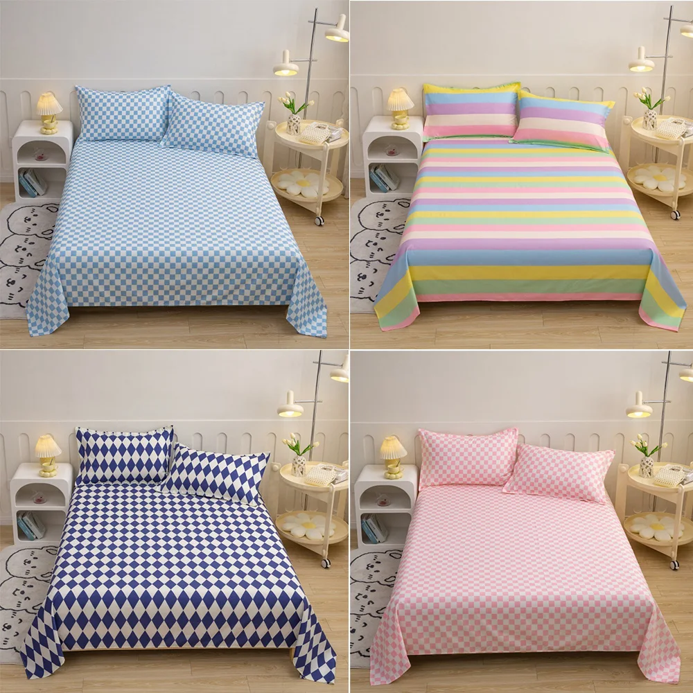 

1.2/1.5/1.8/2MFlat Bed Sheet Solid Bed Cover Single Double Queen King Size Bedsheet Linens Soft Bedspread （Pillowcase Can Order）