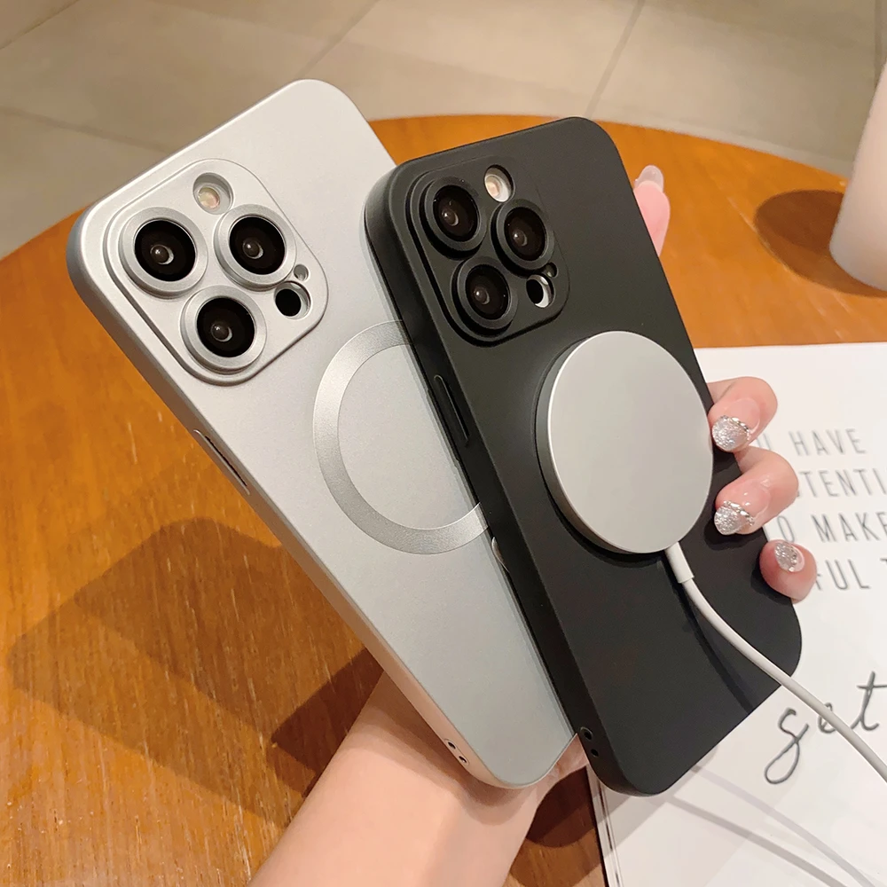 Magsafe-funda de teléfono suave para iPhone 15 Pro Max 14 13 12 Mini 11 XR XS X 7 8 Plus, cubierta de protección de lente de vidrio de carga inalámbrica