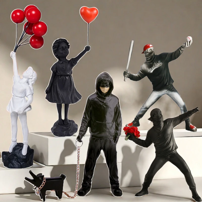 

Modern Art Sculptures And Figures Statues And Figurines Ornaments For Home Decor Living Room Resin Flower Thrower Baseball Boy