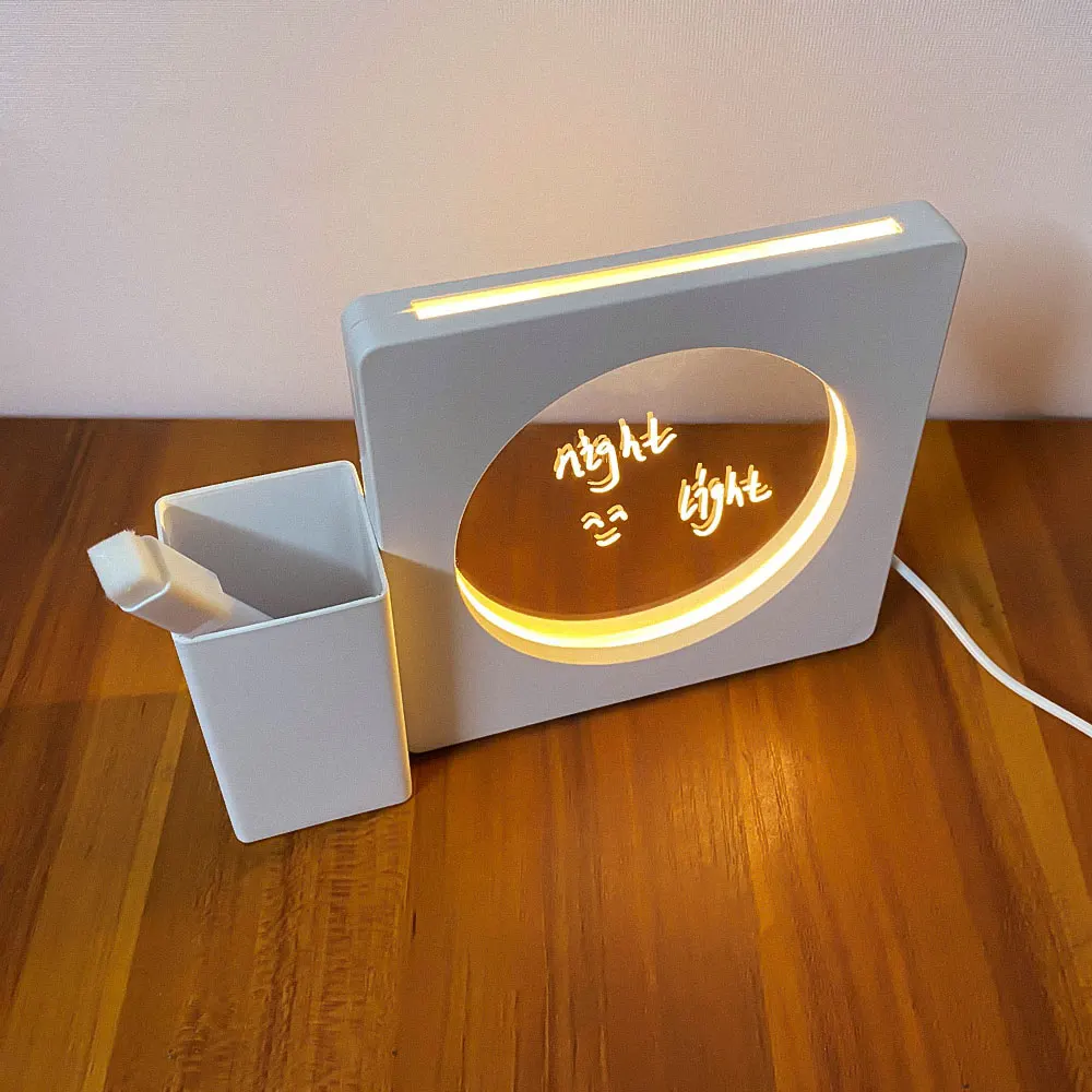 1pc Illuminated Acrylic Message Board, LED Night Light With Erasable Writing Surface And Pen Holder, USB-Powered Desk Lamp, Vers