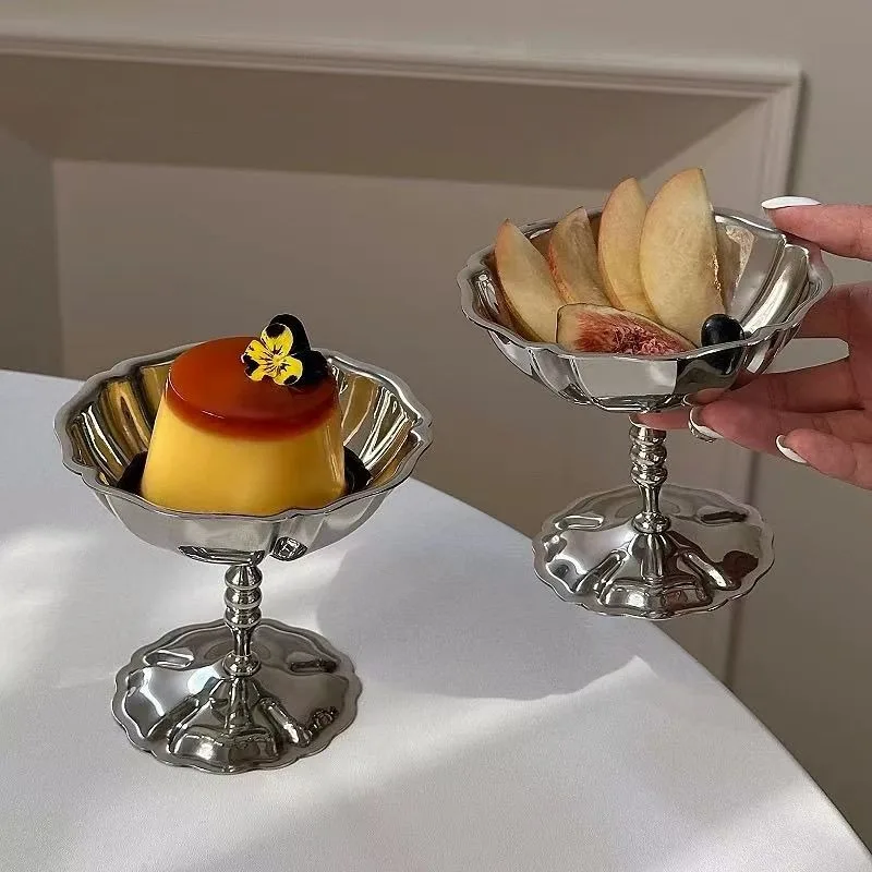 

Stainless Steel Ice Cream Cup Tall Dessert Serving Bowl with Patterns for Home Parties Stainless Steel Ice Cream Bowls