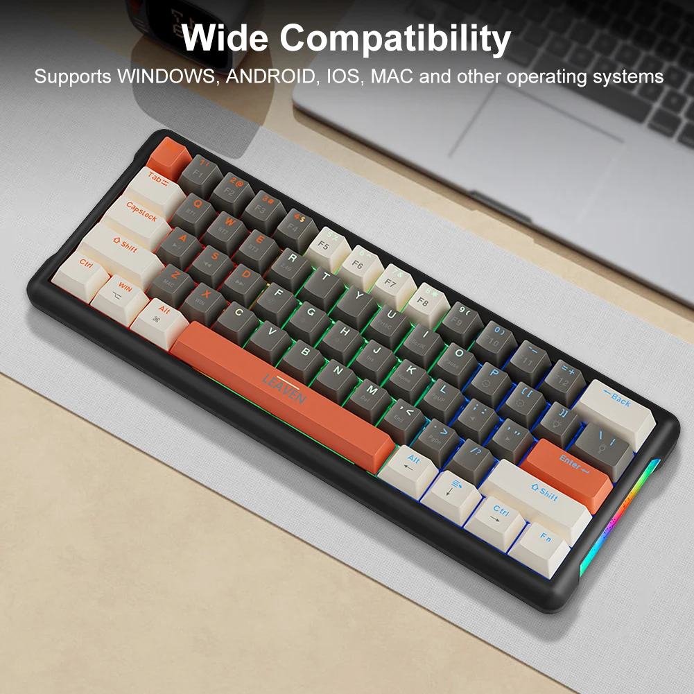 Wireless Mechanical Gaming Keyboard 61 Keys Mini Office Keyboard RGB Backlit Hot Swappable for Windows Laptop PC Gamer