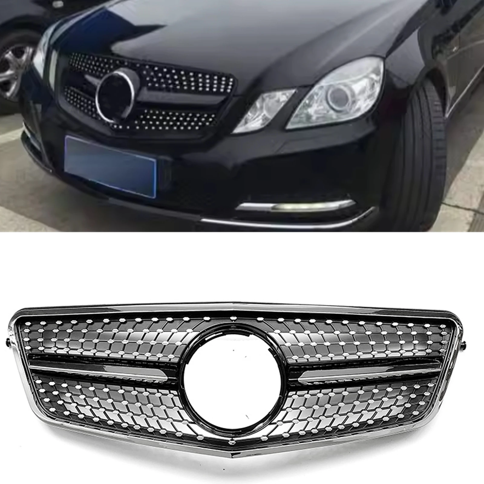 

For Mercedes Benz E Class W212 2010-2013 E250 E300 E350 E500 E550 4 Door Front Grille Black/Silver Upper Bumper Hood Mesh Grill