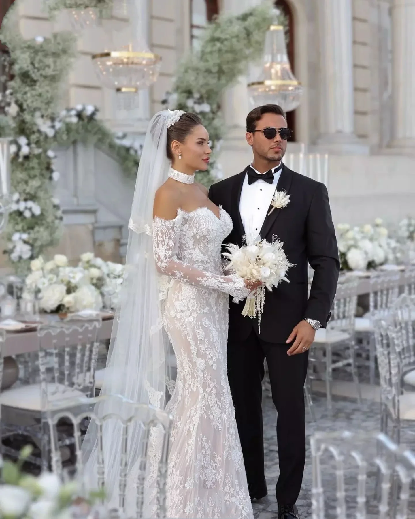 Flavinke Abiti da sposa in pizzo personalizzati Sirena con spalle scoperte Maniche lunghe Abiti da sposa Abiti da sposa Country Brides Dresse