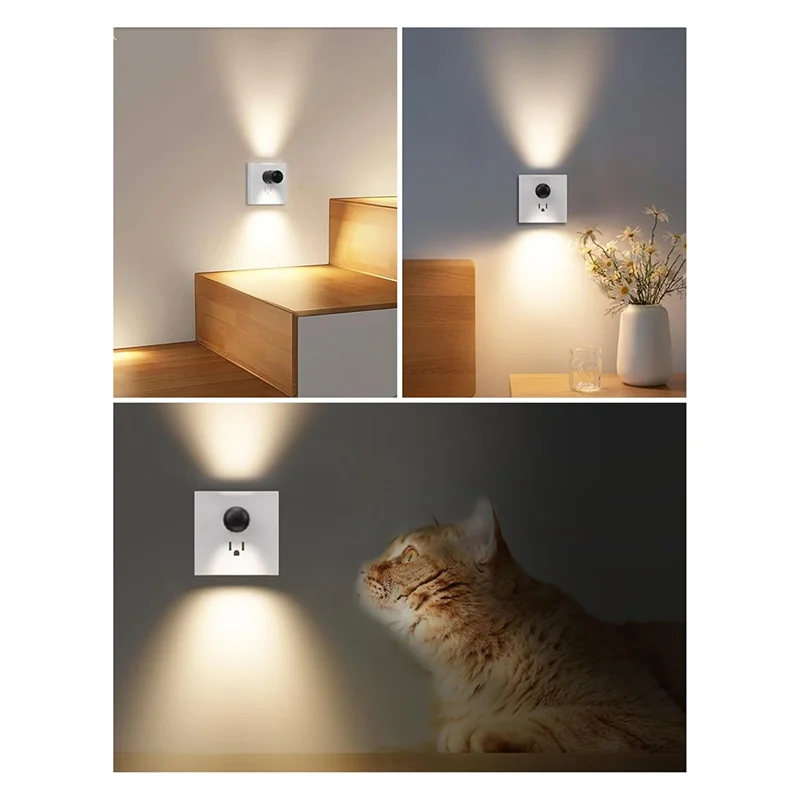 ABZC-6 팩 LED 야간 조명 플러그인 벽면 콘센트 조명 황혼에서 새벽까지 야간 조명, 주변 조명, 침실 복도용 야간 조명
