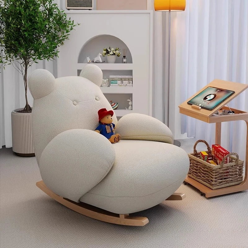 Bear Rocking Chair Single Cream Style Lounge Chair Adult Can Sleep Balcony Home Use