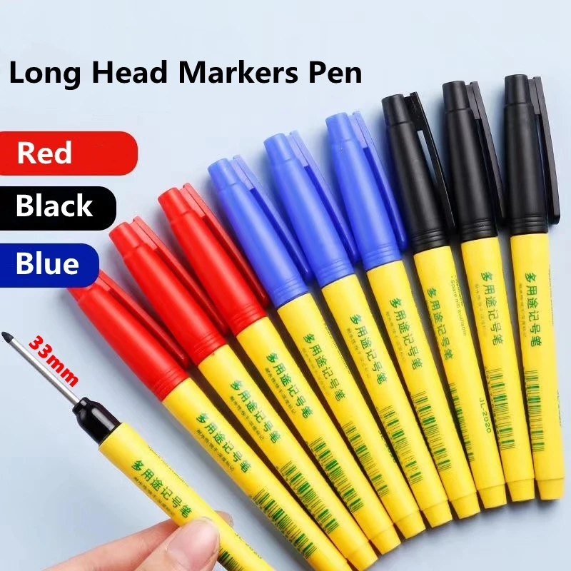 1/3Pcs/Set Long Woodworking Head Markers Pen Bathroom Decoration Multi-purpose Deep Hole Marker Pens Pen Red/Black/Blue Ink