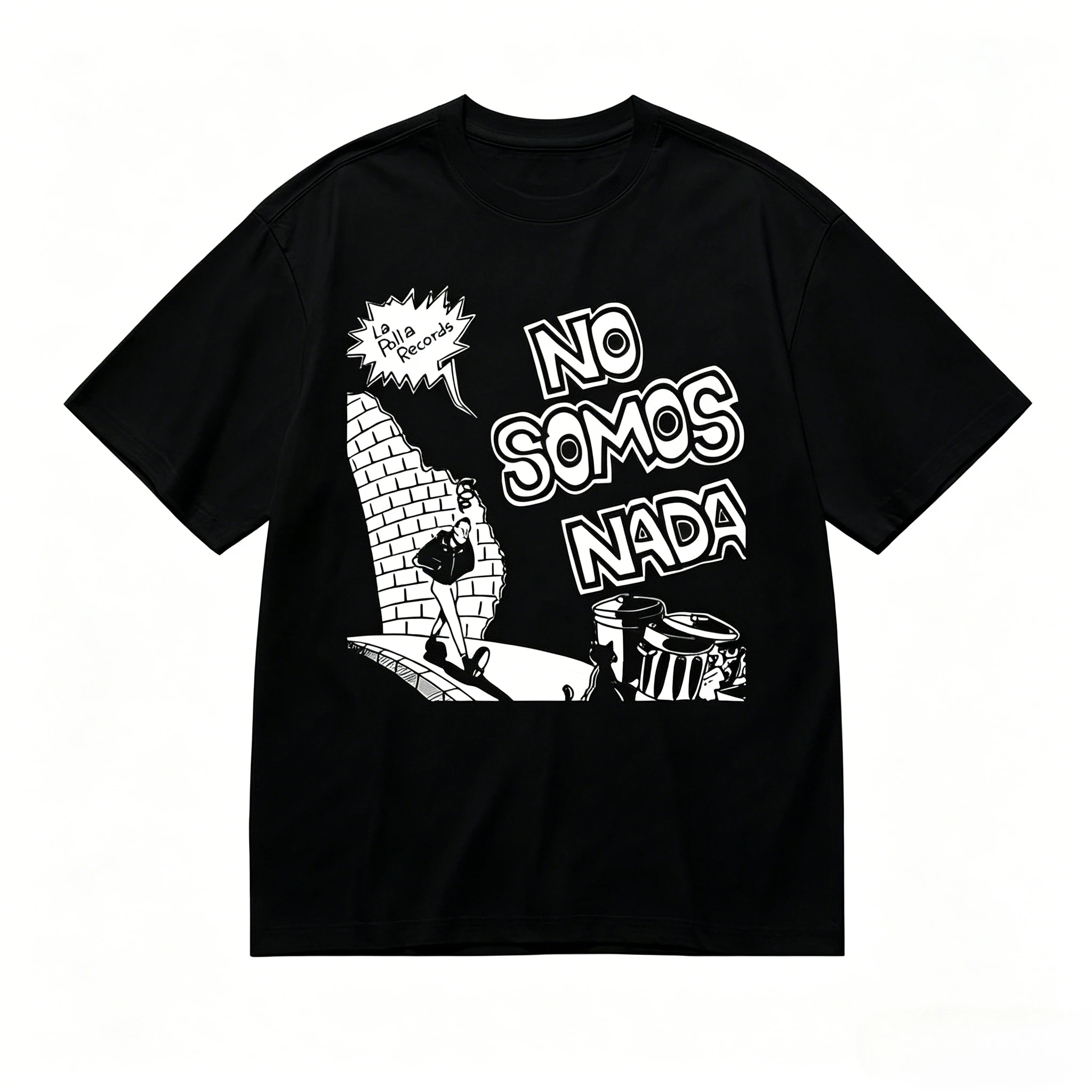 Black Punk Rock Graphic Tee La Polla Records Spanish Protest Message Striking NO SOMOS NAADA Design Men's 2026 Summer T Shirt