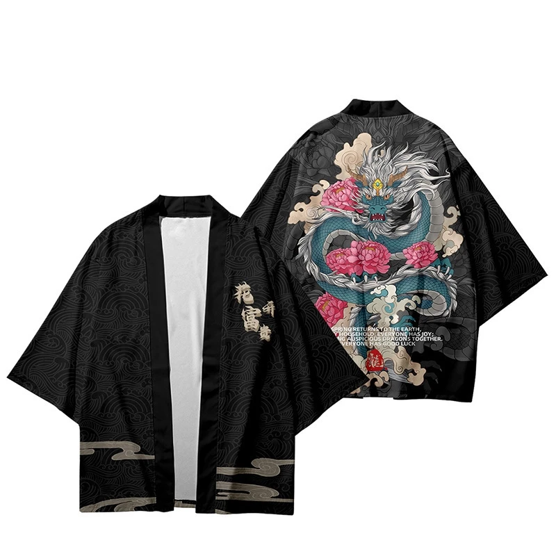 

Traditional Samurai Kimono Men Japanese Anime Dragon Print Cosplay Haori boys girls Cardigan Yukata Shirt Summer Robe