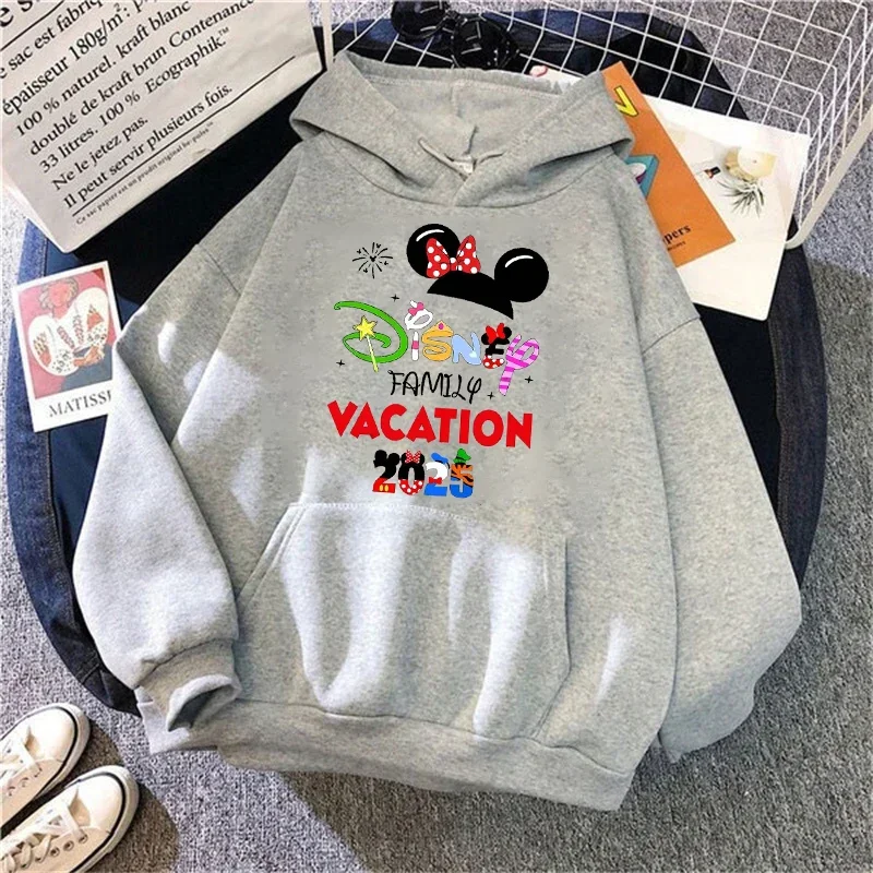 2025 Disney Mickey Minnie Family Vacation Printed Hoodie Autumn My First Disney Trip Pullover Tops Women Casual Sweatshirt