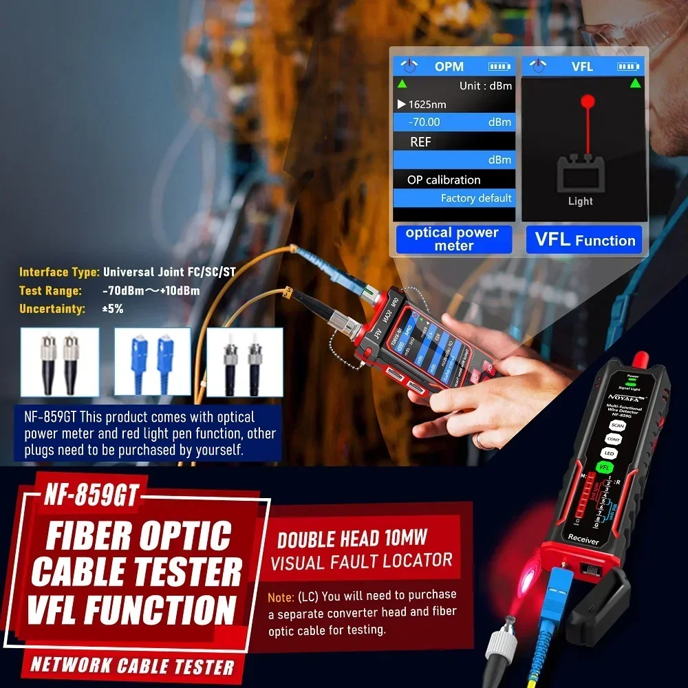 Precision Digital Measuring Meter NF-859GT Line Finder Network Tester Anti Interference Fiber Optic Detection Optical Power Red