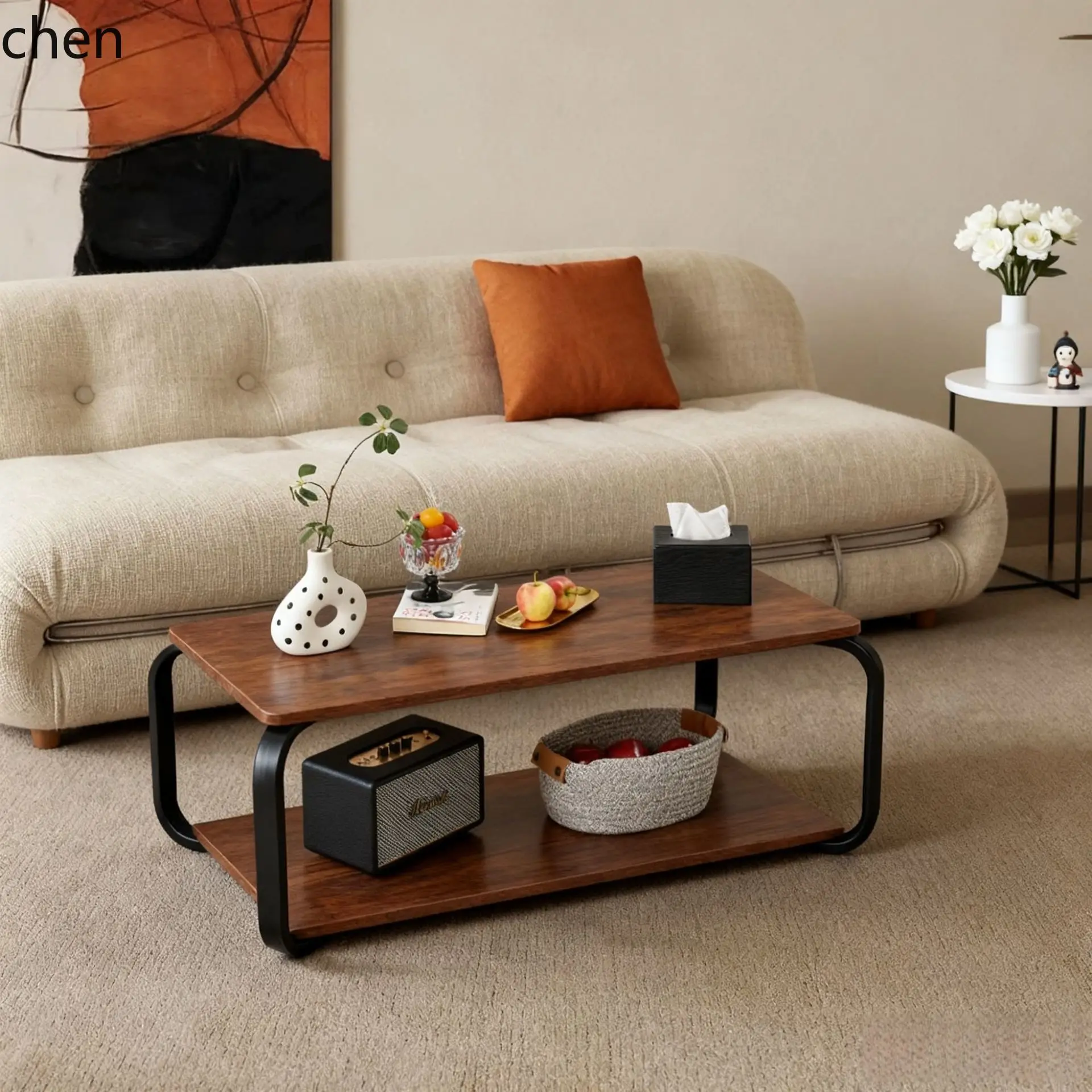 طاولة قهوة HXL بطبقة مزدوجة لغرفة المعيشة والمكتب بتصميم بسيط #2