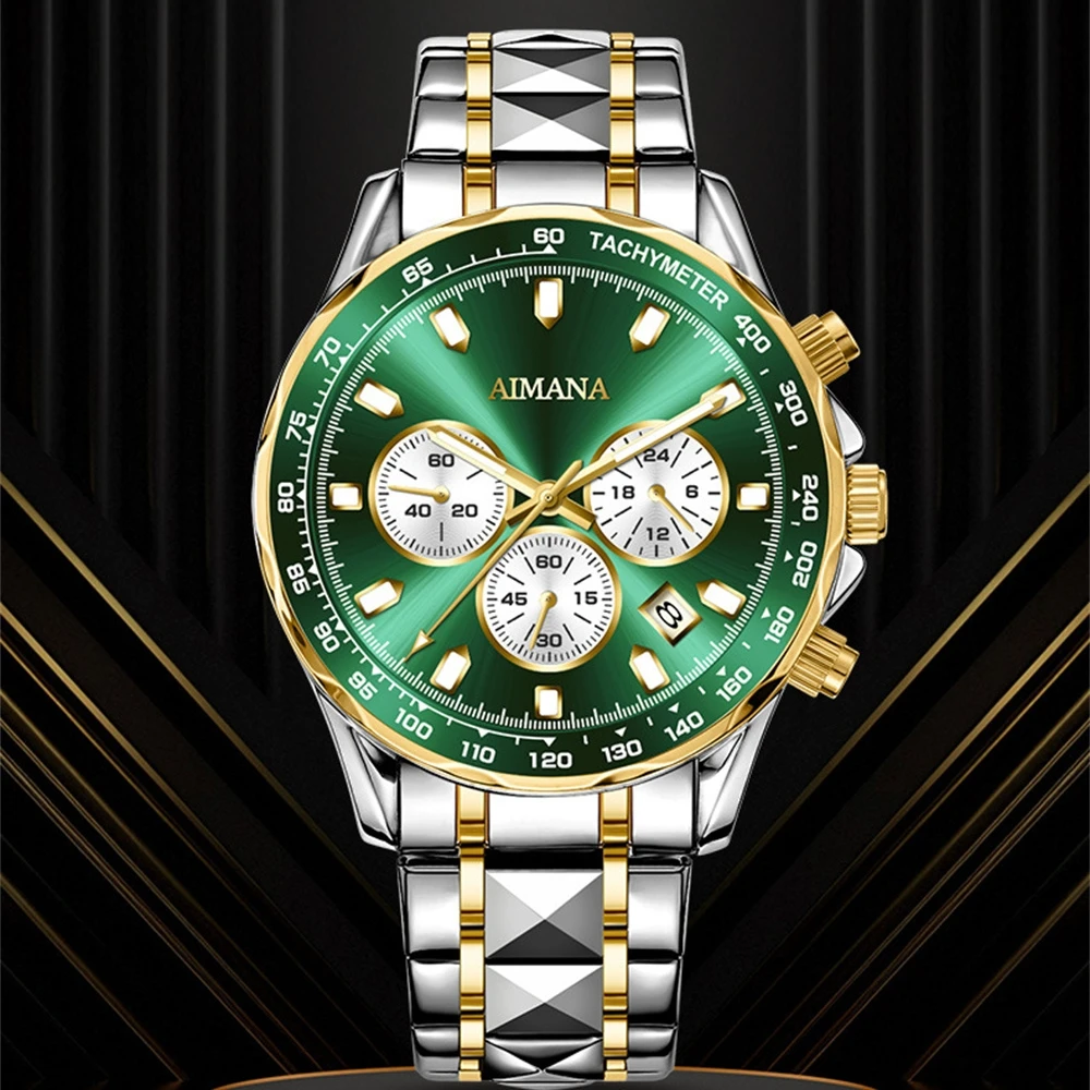 أزياء رجالية كرونوغراف متعددة الوظائف ساعات رجالية فاخرة الأعمال الرياضية كوارتز الصلب ساعة للرجل ساعة اليد على مدار الساعة relojes