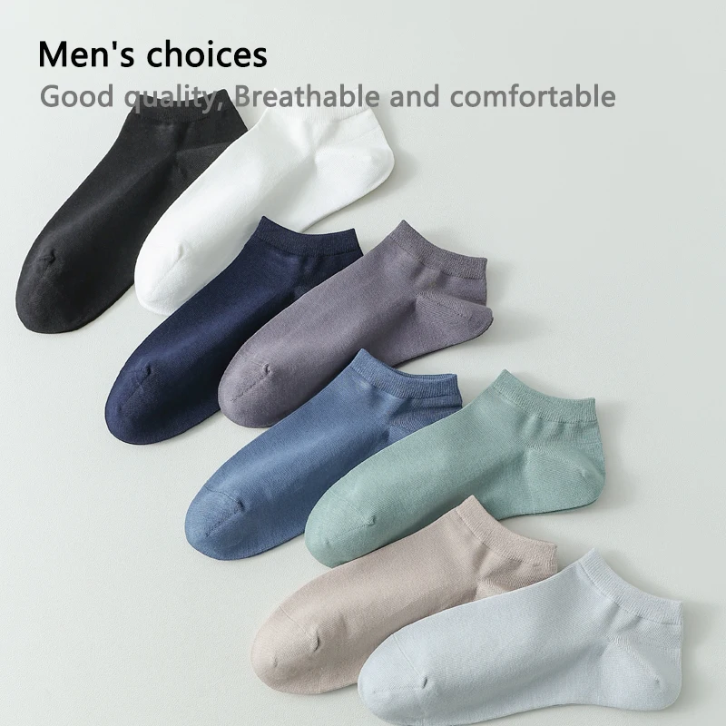 5 Paar Herren-Baumwollsocken, kurz, hochwertig, neu, lässig, atmungsaktiv, antibakteriell, Herren-Knöchelsocken, schwarz-weiß, Business-Socken – Detail 2