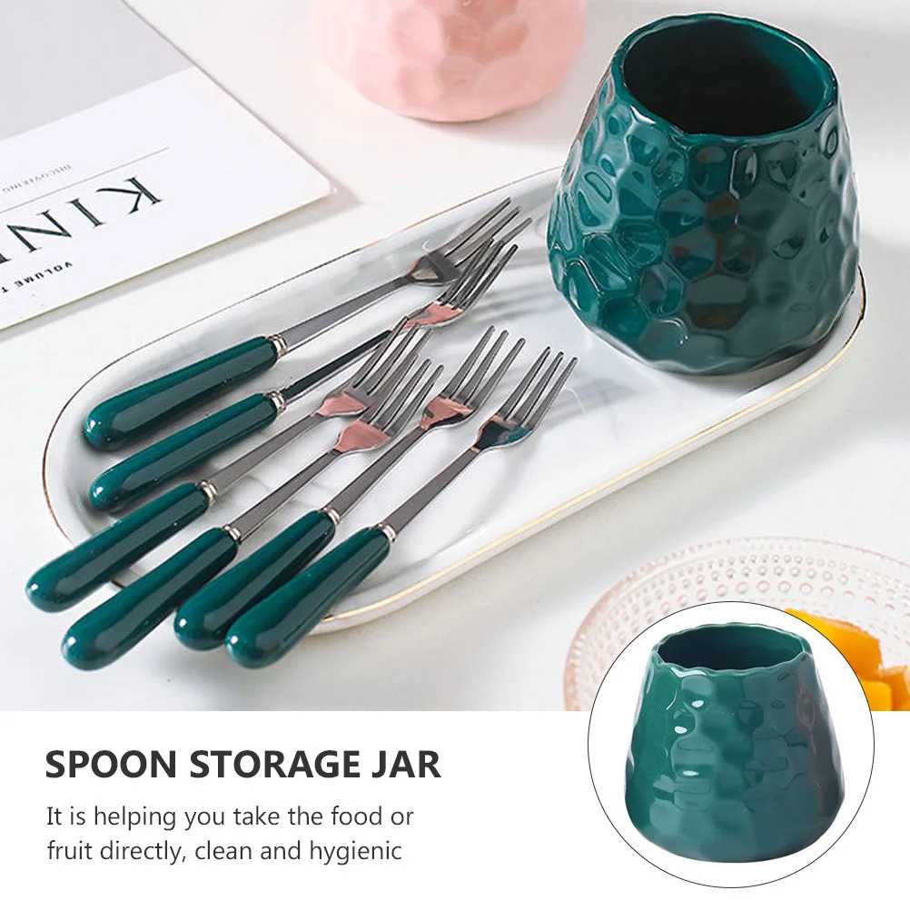 1 مجموعة شوك الفاكهة السيراميك أنيق مقبض طويل تخزين جرة مثالية ل الفاكهة الحلوى وجبة خفيفة كعكة الشوك ملعقة تخزين جرة #5