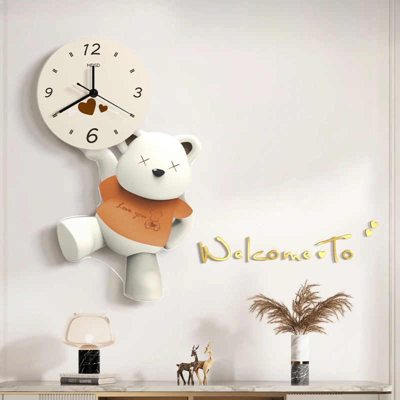 

2024 Cartoon Bear Cat Wall Clock Creative Cartoon Simple Decoration Walls Clock Living Room Store Silent and Cute Wall Clocks