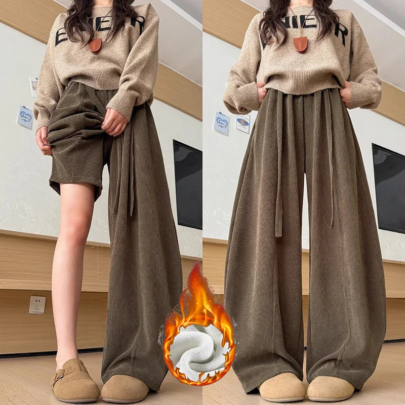 Winter Damen Einfarbige Fleece-Jogginghose Hochgeschnittene Warme Plüsch-Hose Mädchen Modische Thermische Sweathose