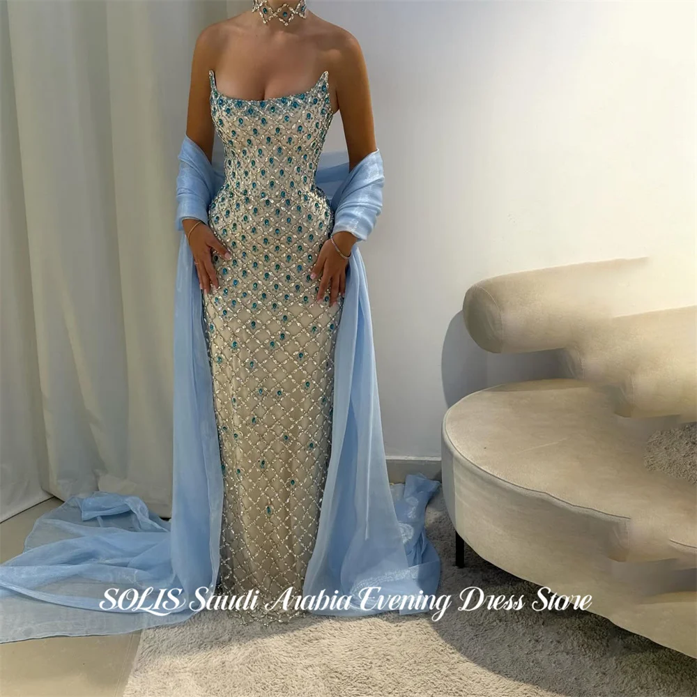 

Вечернее платье SOLIS цвета слоновой кости с вырезом-лодочкой, выпускное платье с шалью, праздничное платье с кристаллами, гала-платье для женщин, фасон «труба», на заказ