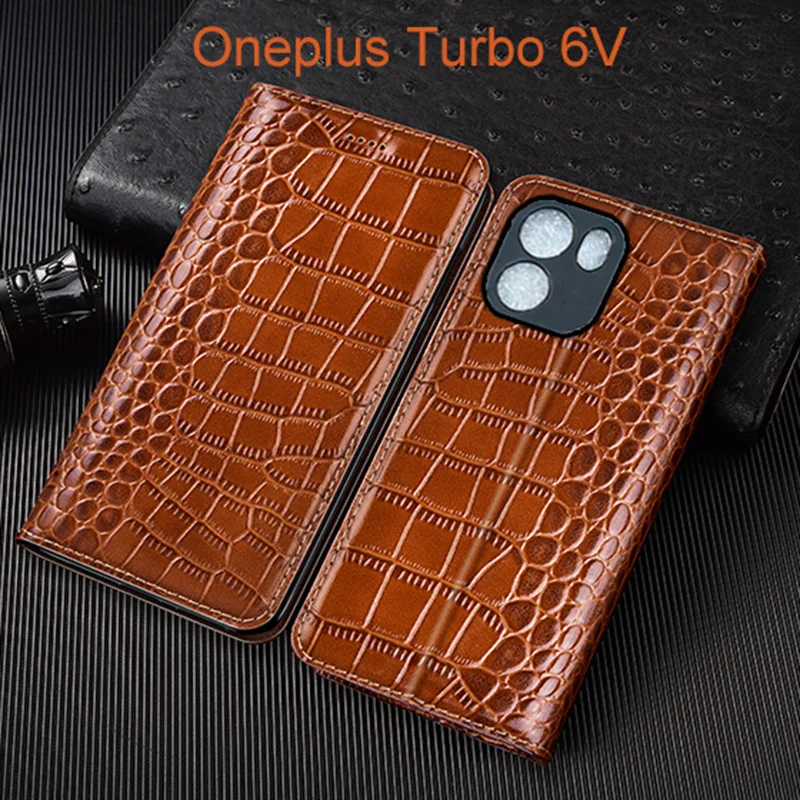 Crocodile Genuine Leather Flip Case For Oneplus Turbo 6 6V Phone Cover Card Cases Scratch Proof