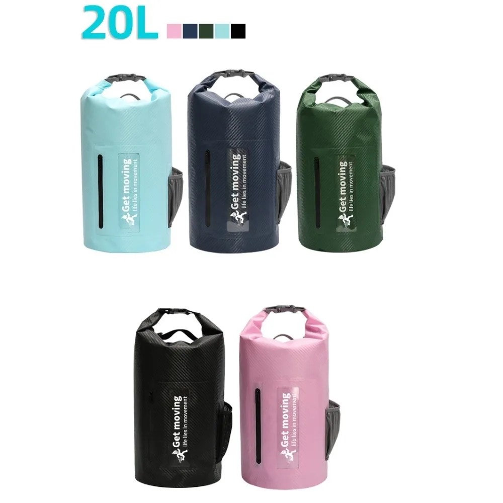 20L Waterproof Dry Bag with Shoulder Straps Lightweight Swimming Bucket Bag Large-Capacity Foldable Beach Backpack Outdoor