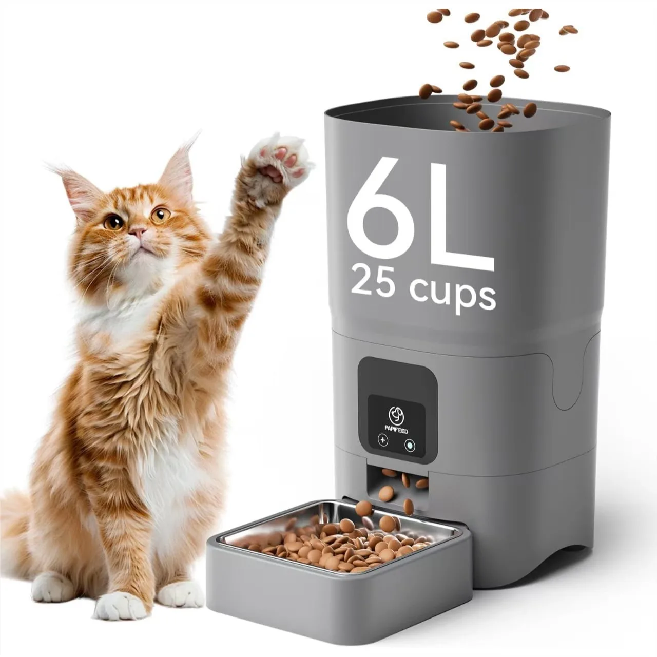 Automatic Cat Feeder, WiFi Cat Food Dispenser with App Control, Smart Pet Feeder for Dry Food, Timed Portion Control for Cats &