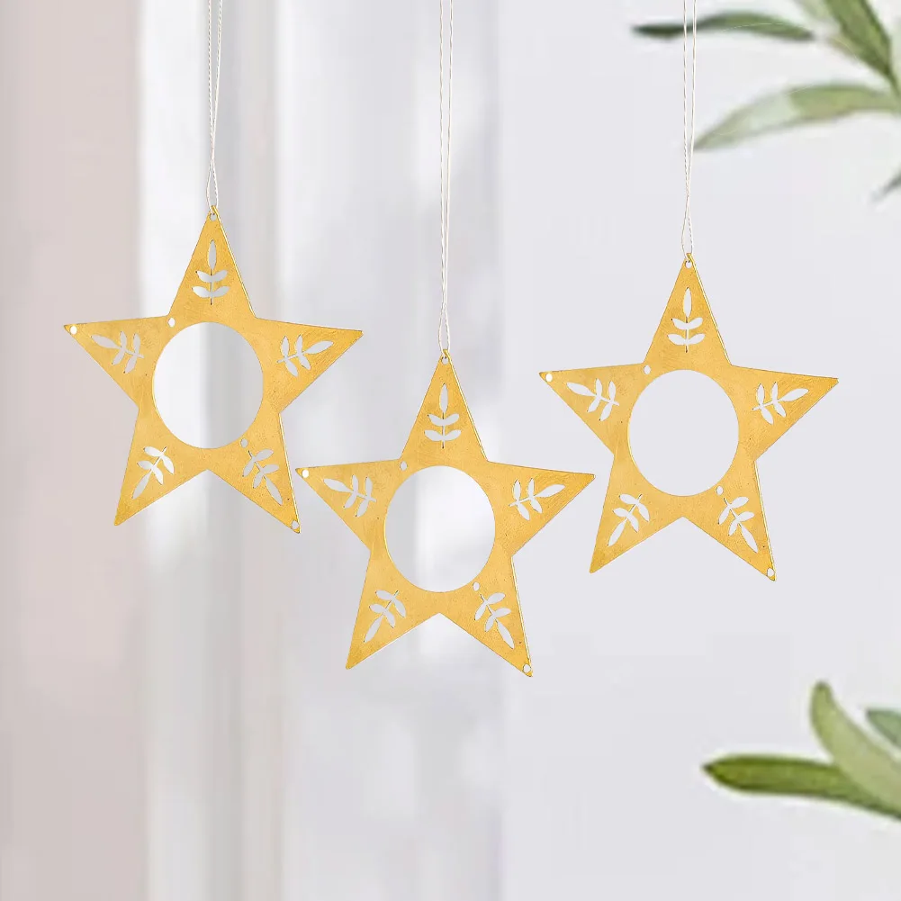 Copper Material Pentagram Wall Hanging Home Chandelier Window Decoration Openwork Round Coasters Dining Table Insulating Mat