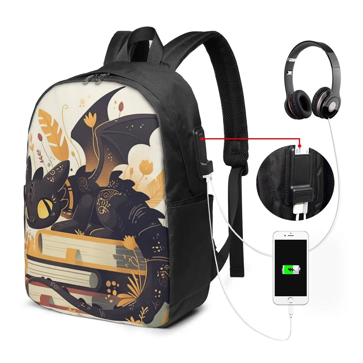 Adorable Dragon Sleeping On The Books Backpack Travel Notebook Bag Computer College Student School Bag Laptop Shoulder Bags