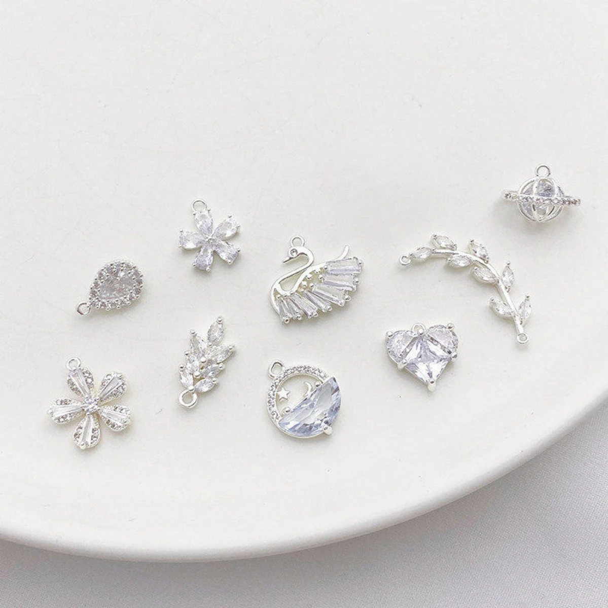 Thick Silver Plated Zircon Flower Love Swan Charm Pendant DIY Findings for Bracelet Necklace Jewelry Making