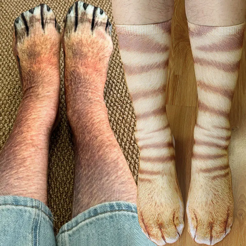 

Забавные носки с 3D принтом в виде лапы животных, модные кавайные носки унисекс до середины икры для мужчин и женщин, новинка, подарки