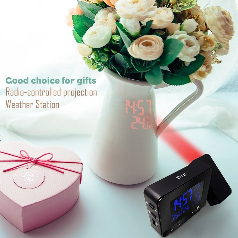 Indoor Outdoor Colorful Change LCD Display Weather Station Radio Control Projection Time Weather Forecast Temperature Sensor